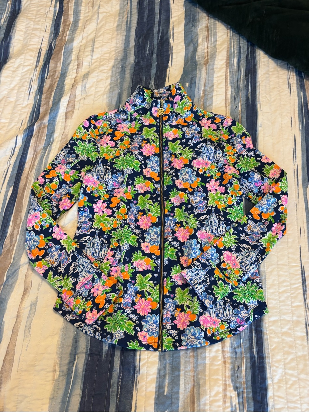 Lilly Pulitzer Disney Navy Floral Zip Jacket with Tropical Print